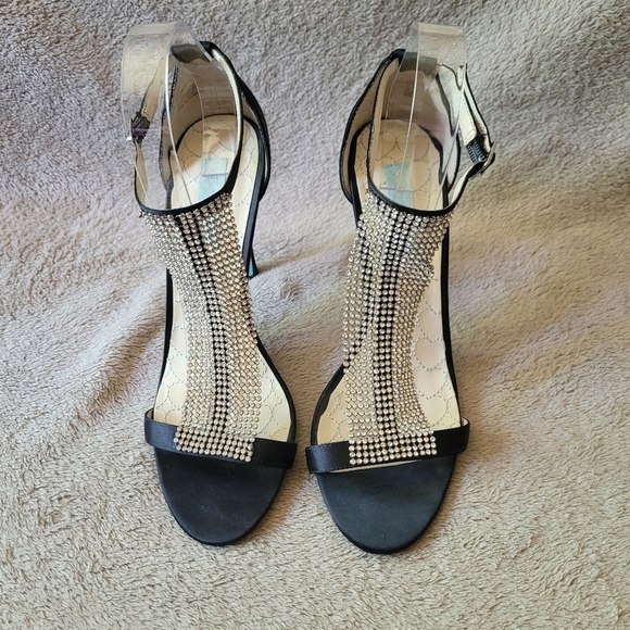 Blue by Betsey Johnson Crystal T Strap high heel sandals size 9.5​ - Picture 2 of 13